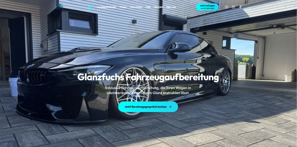 Webseite von Glanzfuchs Fahrzeugaufbereitung, umgesetzt von Startpilot Marketing