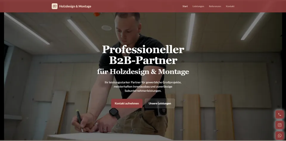 Webseite von Holzdesign & Montage, umgesetzt von Startpilot Marketing