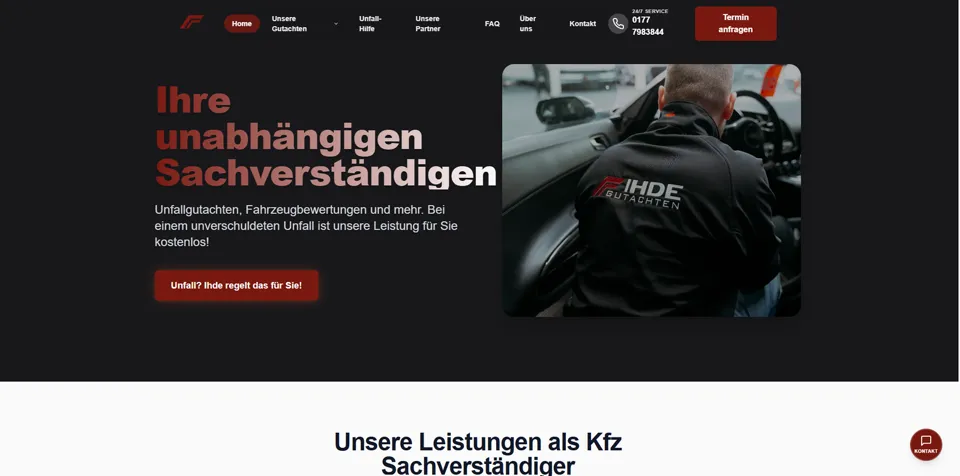 Webseite von Kfz-Sachverständige Ihde, umgesetzt von Startpilot Marketing