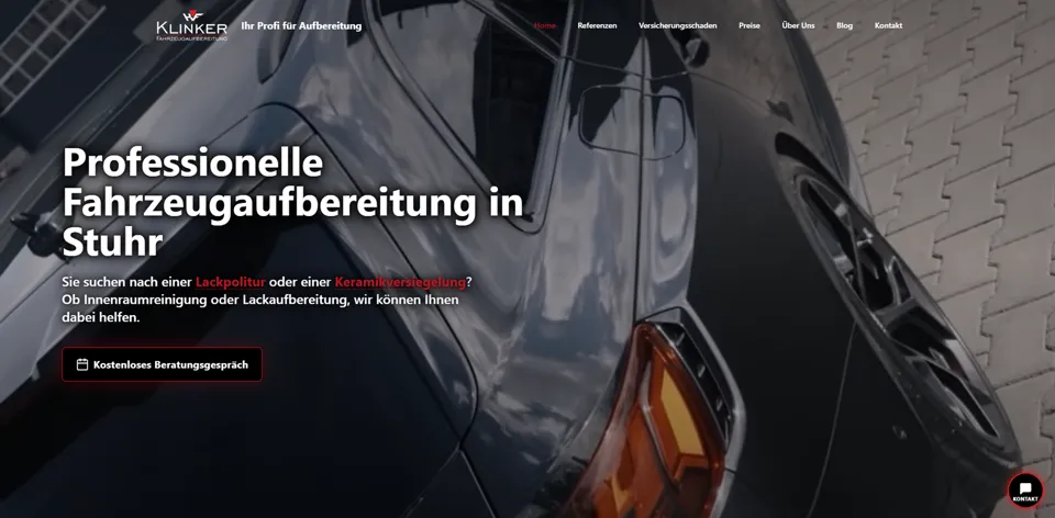 Webseite von Klinker Fahrzeugaufbereitung, umgesetzt von Startpilot Marketing