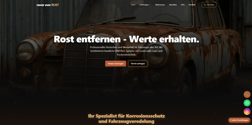 Webseite von Never Ever Rust, umgesetzt von Startpilot Marketing