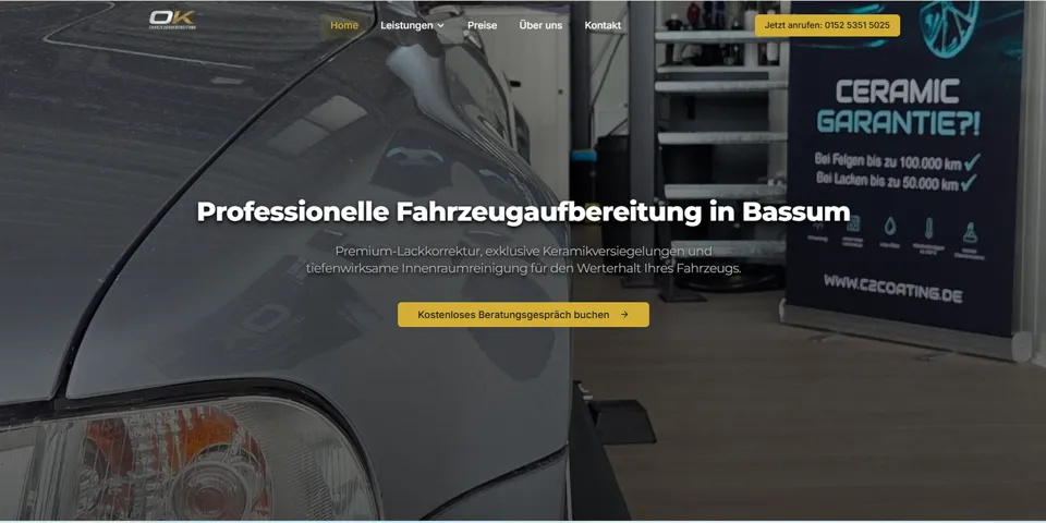 Webseite von OK Fahrzeugaufbereitung, umgesetzt von Startpilot Marketing